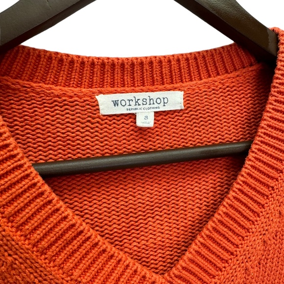 Workshop Republic Orange v-Neck Cotton Boxy Fit Sweater Size S - Picture 2 of 7
